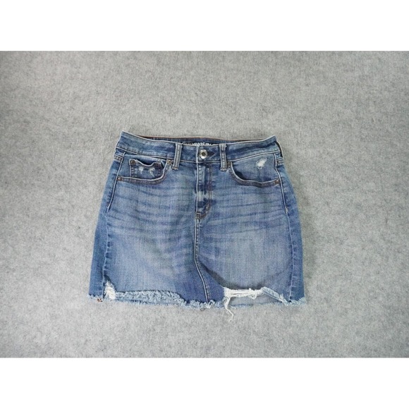 American Eagle Skirt Womens 6 Denim Distressed Medium Wash Super Stretch Cut Off - Picture 1 of 11